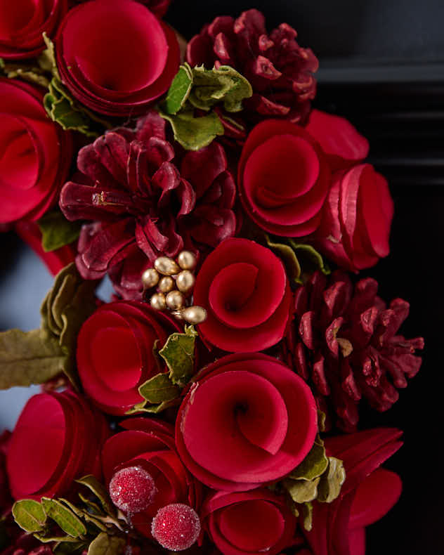 Wreaths - Red Crimson Rose Christmas Wreath 35cm