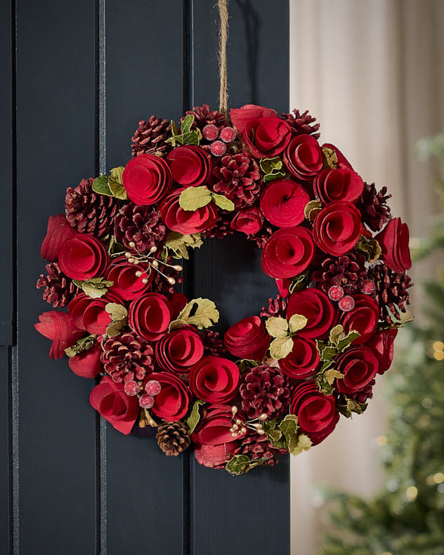 Red Crimson Rose Christmas Wreath 35cm