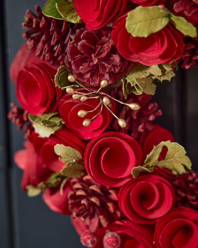 Red Crimson Rose Christmas Wreath 35cm