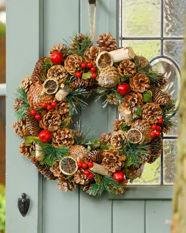 Festive Fruits Christmas Door Wreath on front door