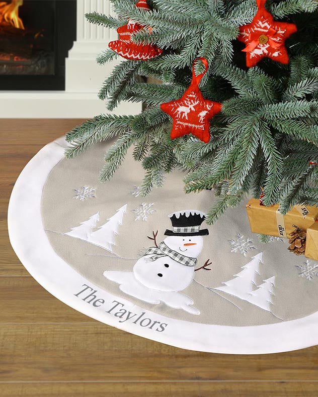 Grey &amp; White Polyester Tree Skirts - Personalised Grey Christmas Tree Skirt