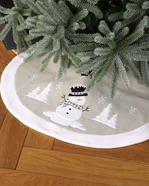 Grey & White Polyester Tree Skirts - Festive Friends Grey Christmas Tree Skirt
