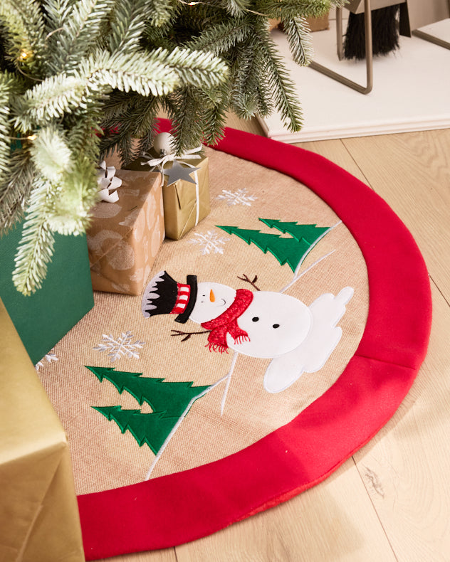 Red Festive snowman Tree Skirt