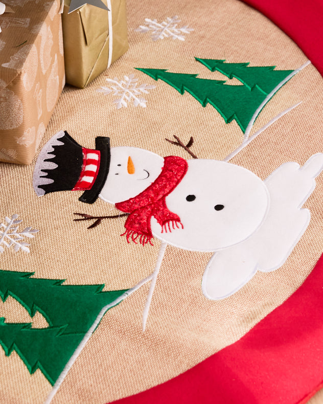 Red Festive Friends Tree Skirt closeup