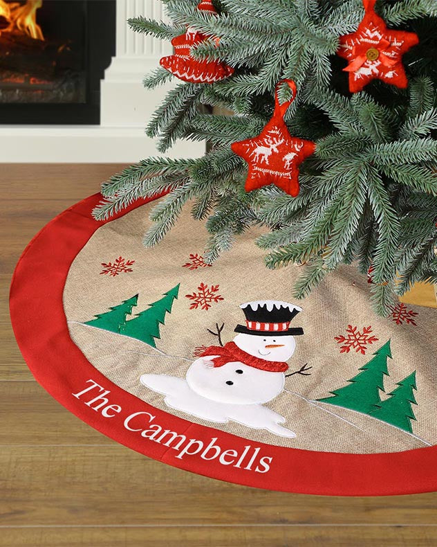 Red &amp; Brown &amp; Multi-colour Polyester Tree Skirts - Personalised Red Festive Friends Tree Skirt