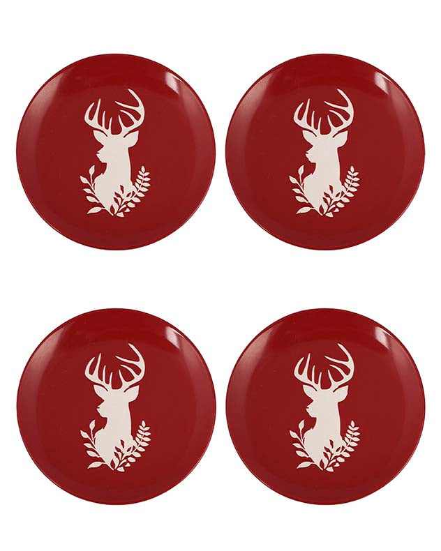 Set of 4 Red Woodland Stag Side Plates