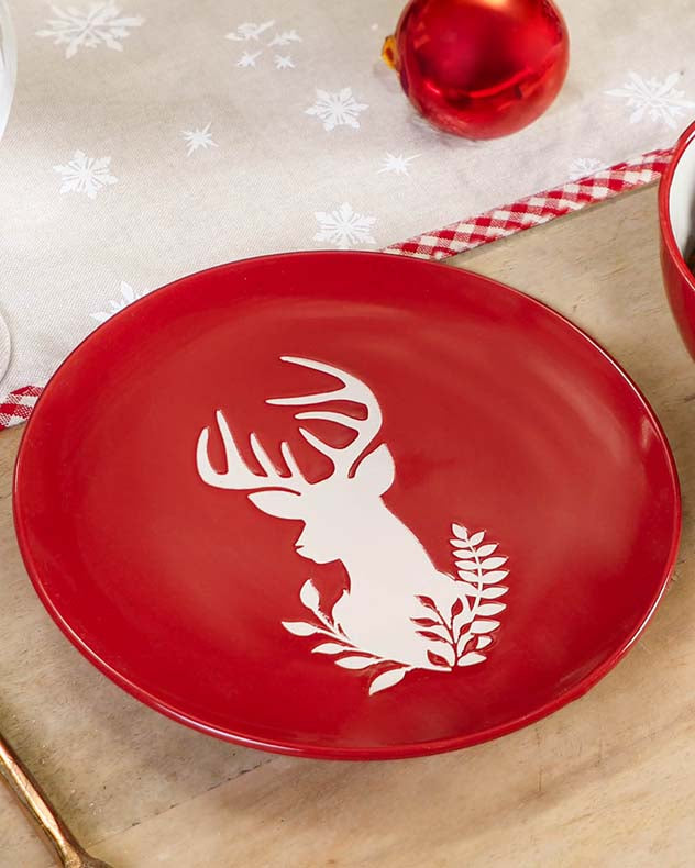 Set of 4 Red Woodland Stag Side Plates