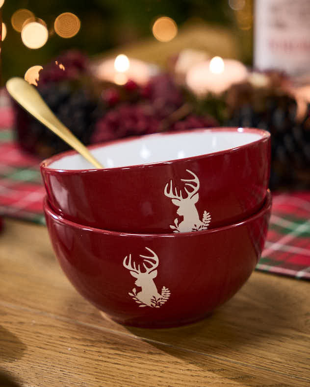 Bowls Set of 4 - Cranberry Stag Bowls
