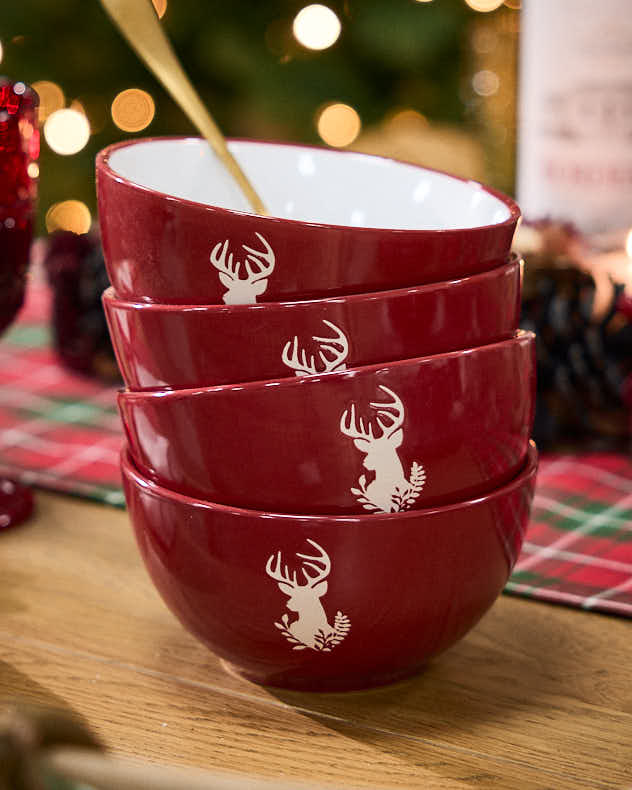 Set of 2 Red & White Stone Bowls - Cranberry Stag Bowls