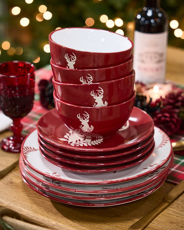 12 Piece Red Stag Dinner Service