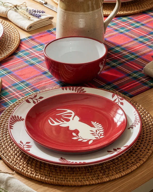 Plates Set of 6 - Cranberry Stag Dinner Plates