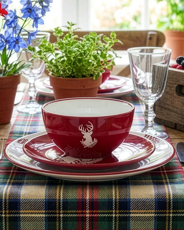 12 Piece Red Stag Dinner Service