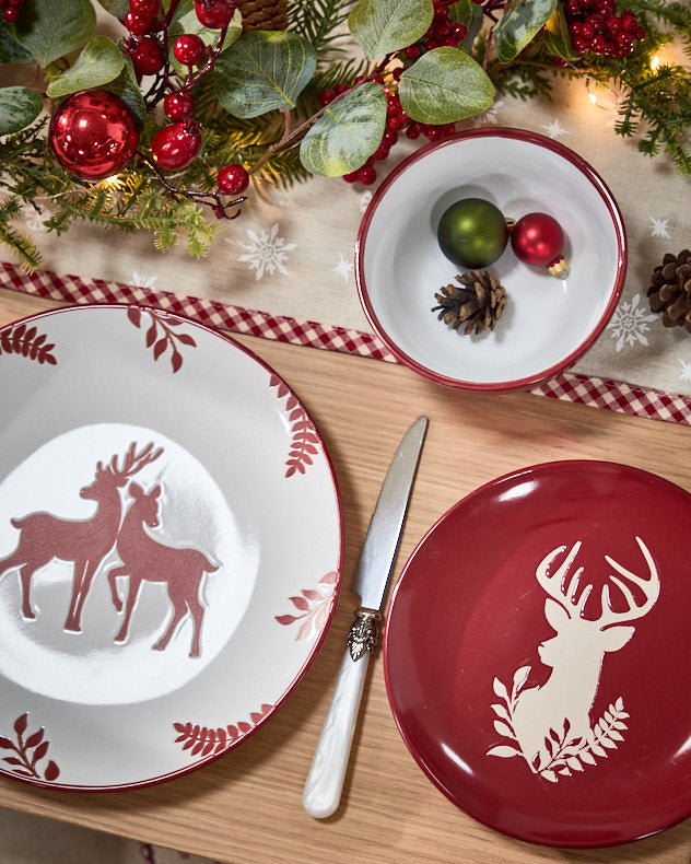 Grey 12 piece reindeer dinner set xmas top view