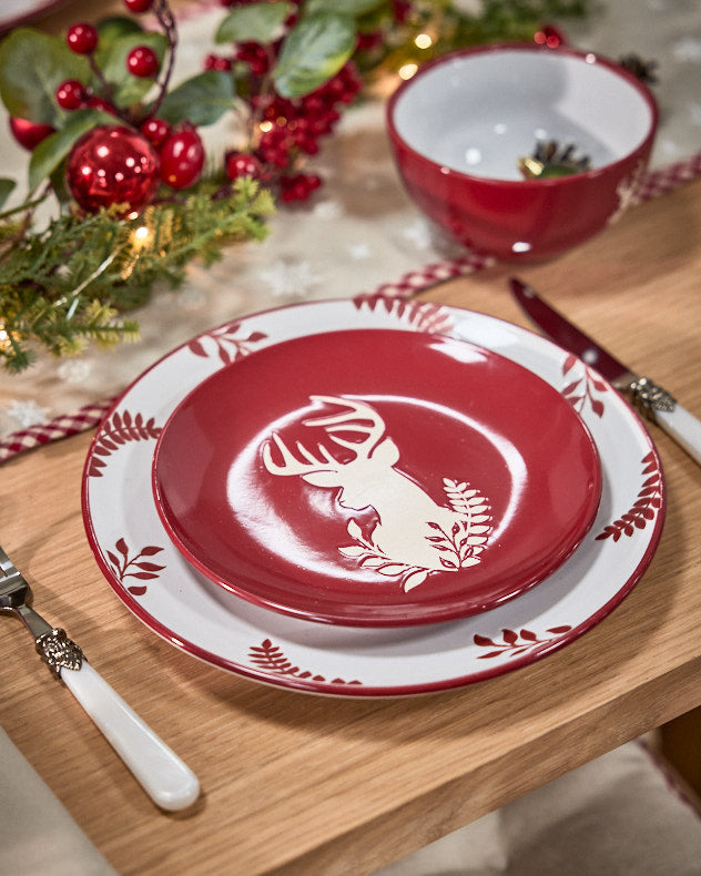 Grey 12 piece reindeer dinner set xmas plates