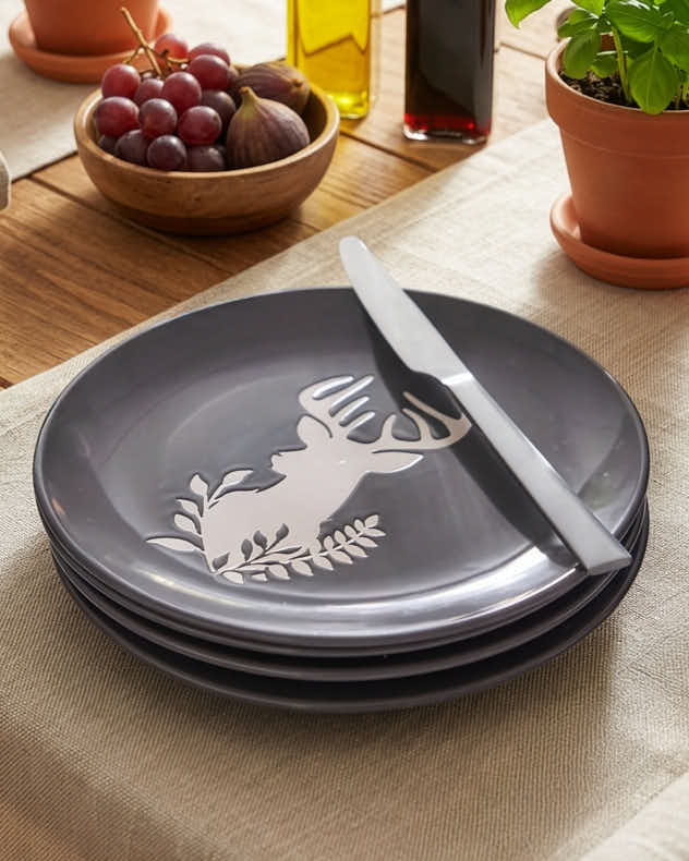 Set of 2 Grey &amp; White Stone Plates - Grey Stag Side Plates
