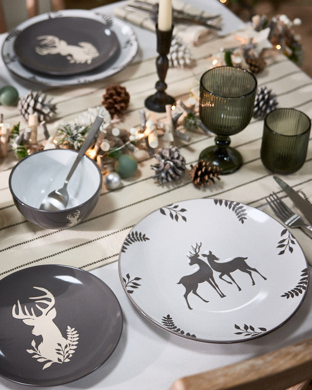 Grey 12 piece reindeer dinner set xmas