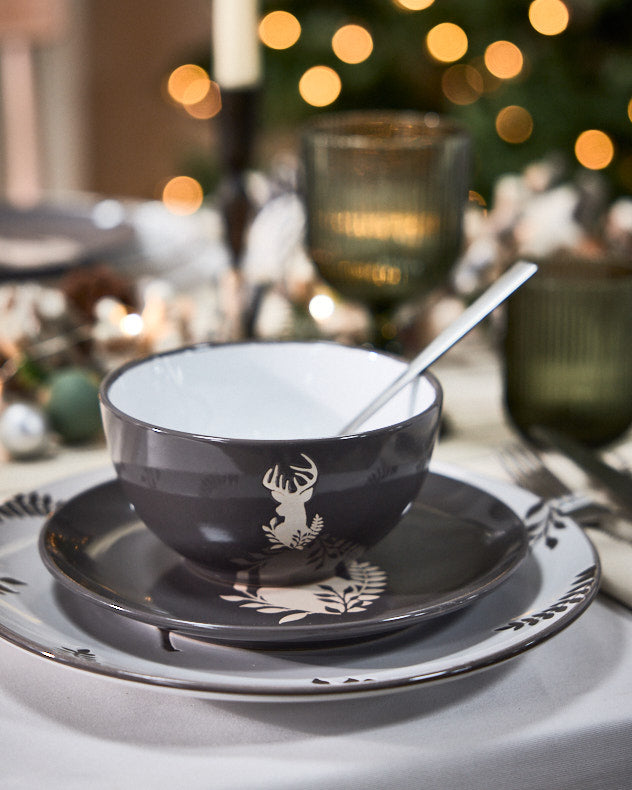 18 Piece Grey Stag Stoneware Dinner Set