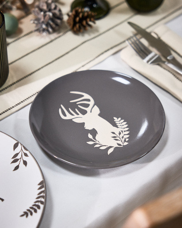 Grey 12 piece reindeer dinner set xmas grey plate