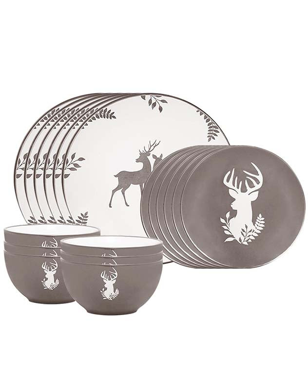 18 Piece Grey Stag Stoneware Dinner Set