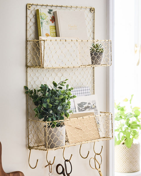 Gold Wire Wall Mounted Shelf Dibor