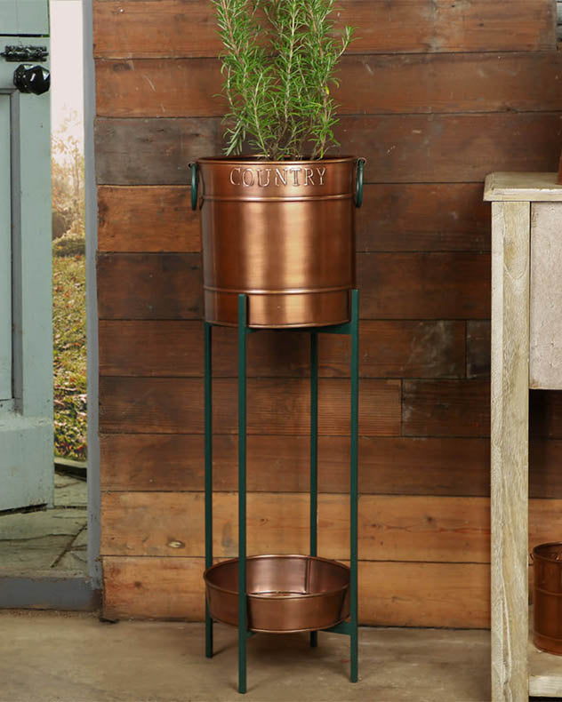 Copper & Green Indoor Planter with Stand & Tray