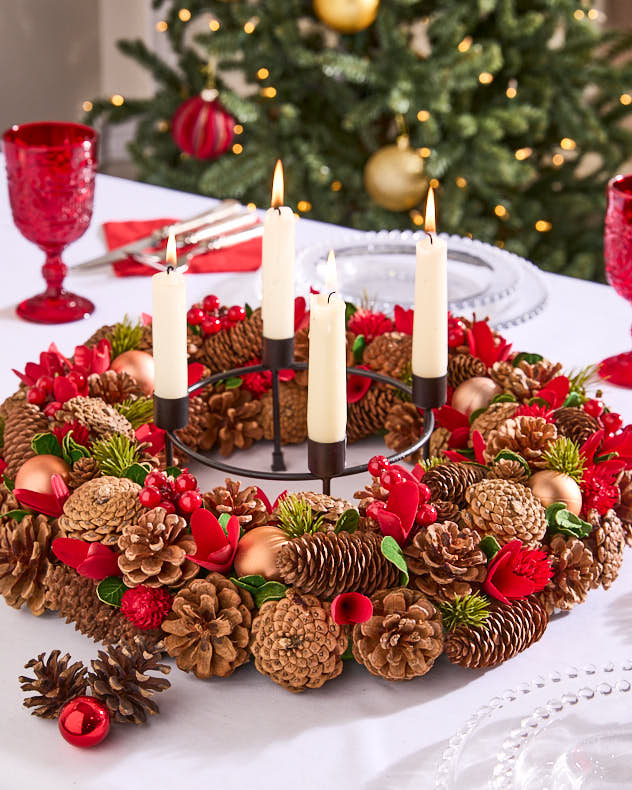 Red Wood Candle Holders - XL Taper Candle Centrepiece