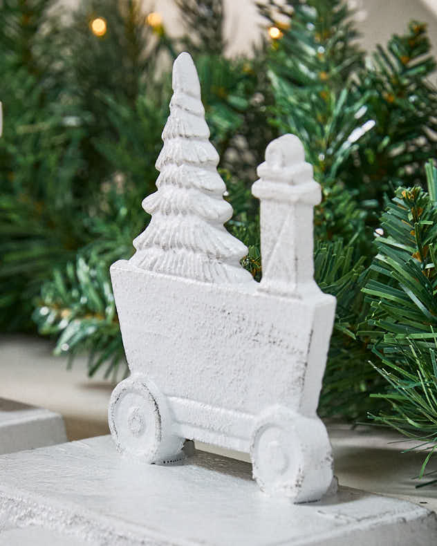 White Family of 4 Train Christmas Stocking Holder Set