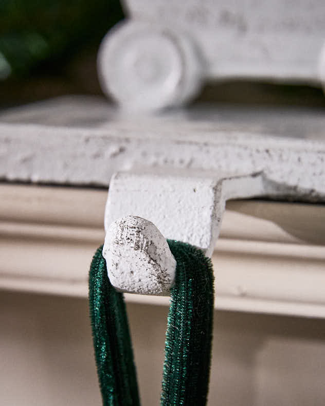 White Family of 4 Train Christmas Stocking Holder Set