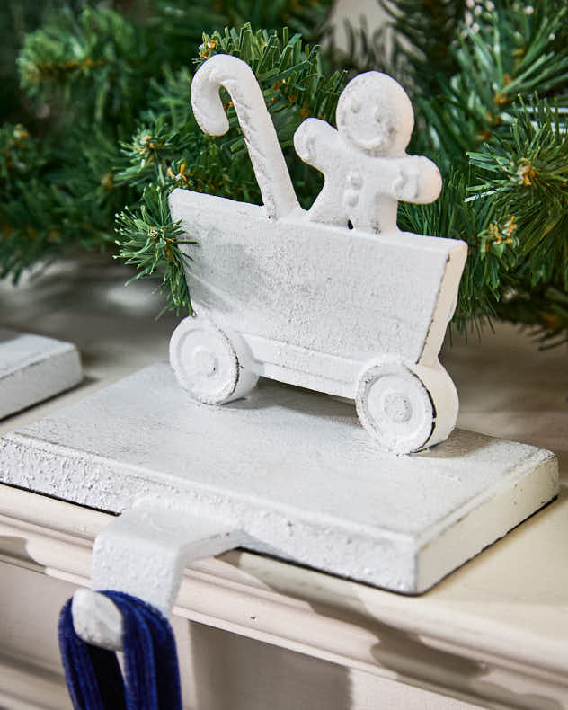 White Family of 4 Train Christmas Stocking Holder Set