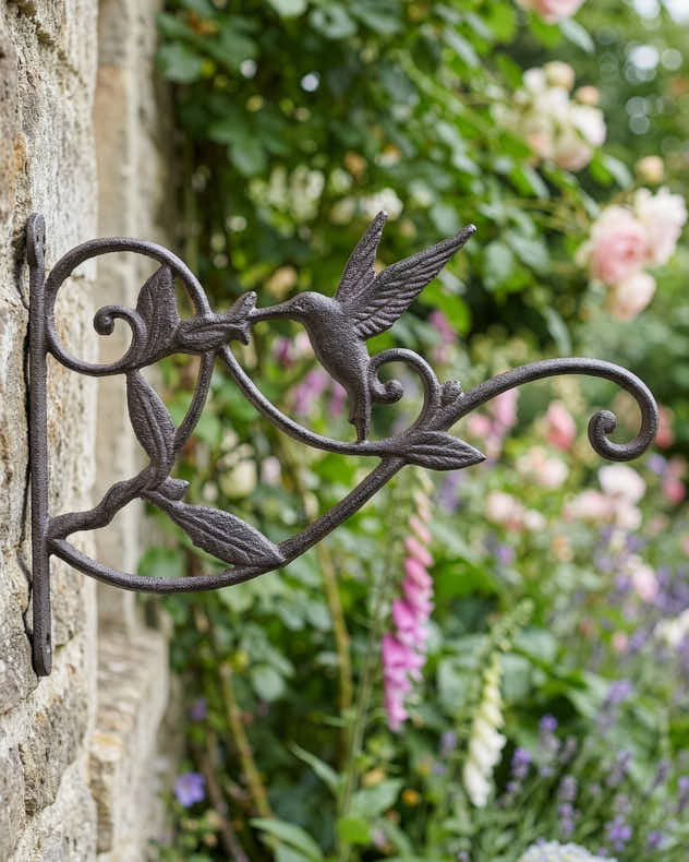 Brown Cast Iron Brackets - Hummingbird Hanging Basket Bracket