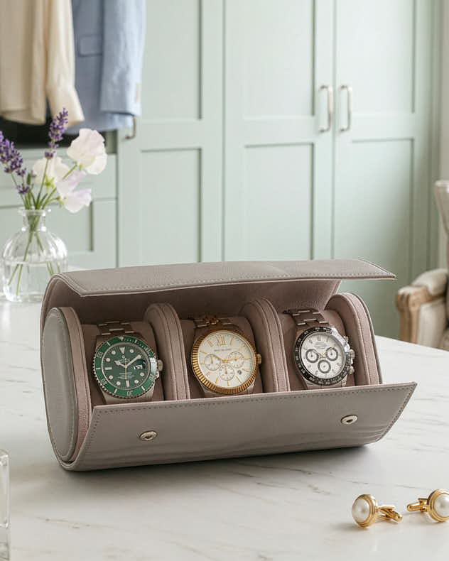Grey Leather Three Section Watch Case