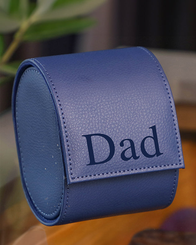 Personalised Blue Leather Travel Watch Holder