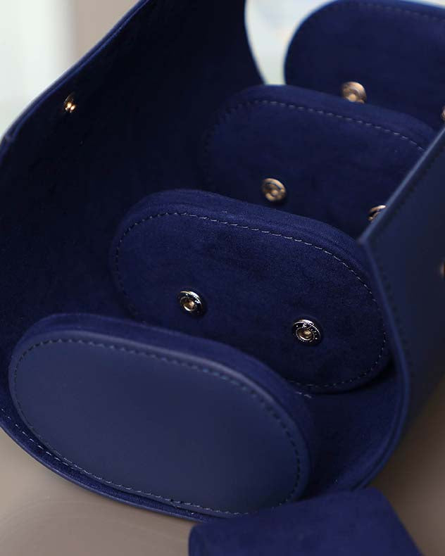 Personalised Blue Leather Trio Watch Case