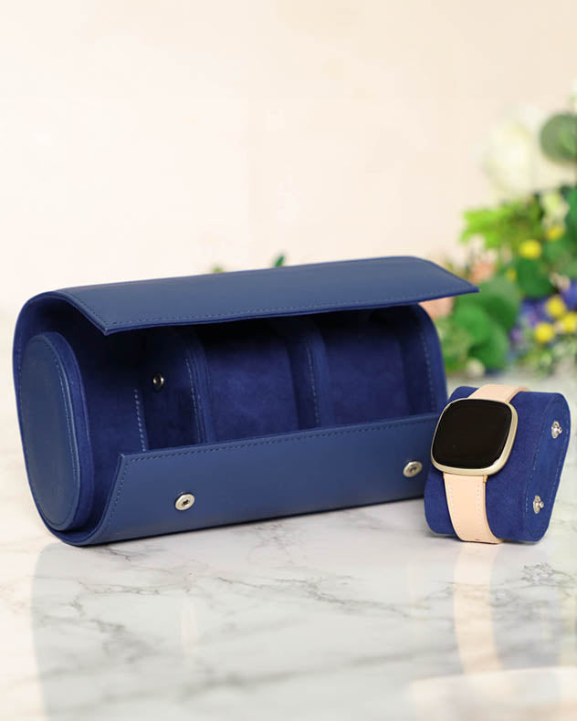 Personalised Blue Leather Trio Watch Case