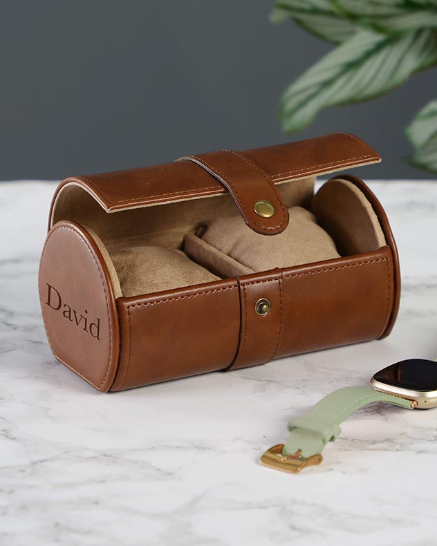 Personalised Tan Leather Double Watch Box