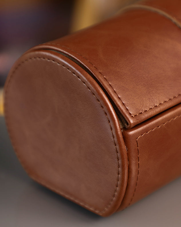 Tan Brown Leather Two Section Watch Box
