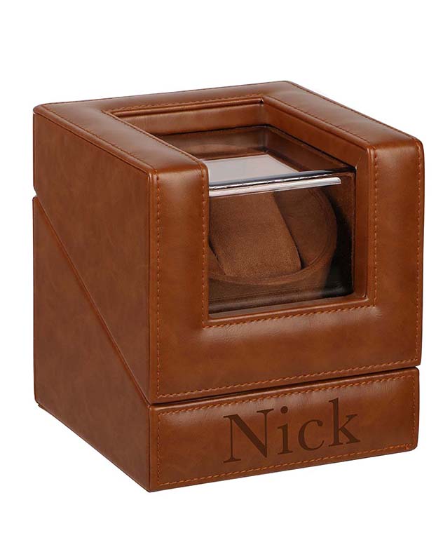 Personalised Tan Brown Leather Single Watch Display Case