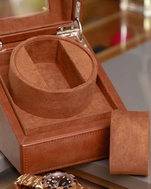 Tan Brown Leather Single Watch Display Case