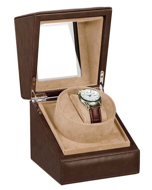 Rich Brown Leather Single Watch Display Case