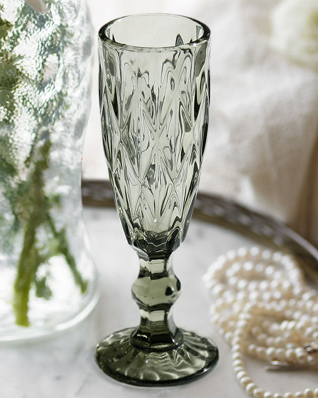 Smoked Grey Embossed Champagne Flute