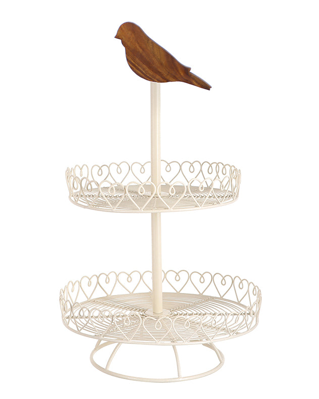 Ivory Bird Double Tier Cake Stand