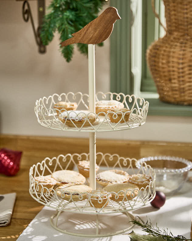 Ivory Bird Double Tier Cake Stand
