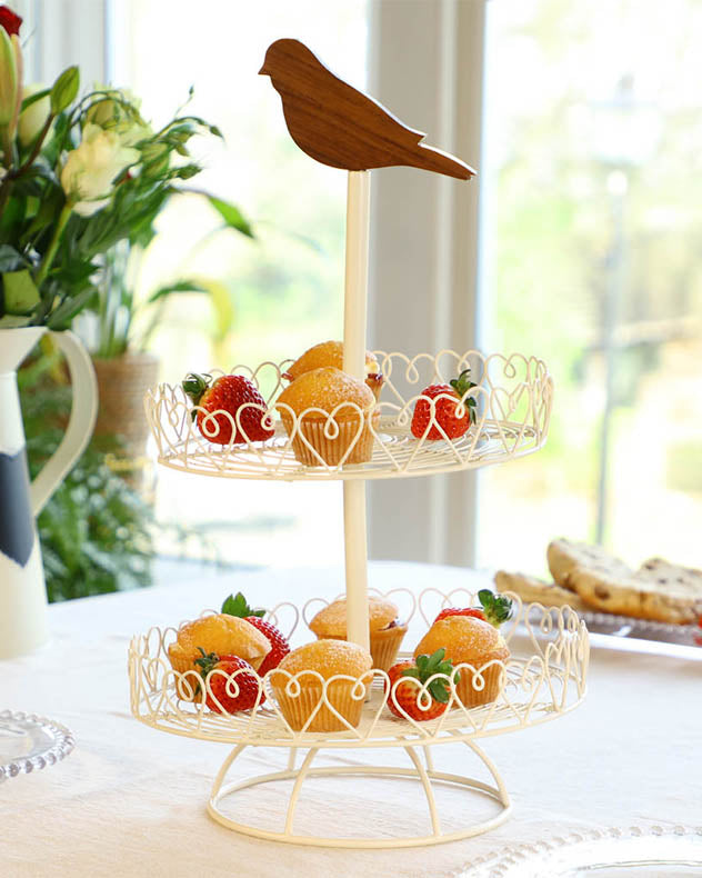 Ivory Bird Double Tier Cake Stand