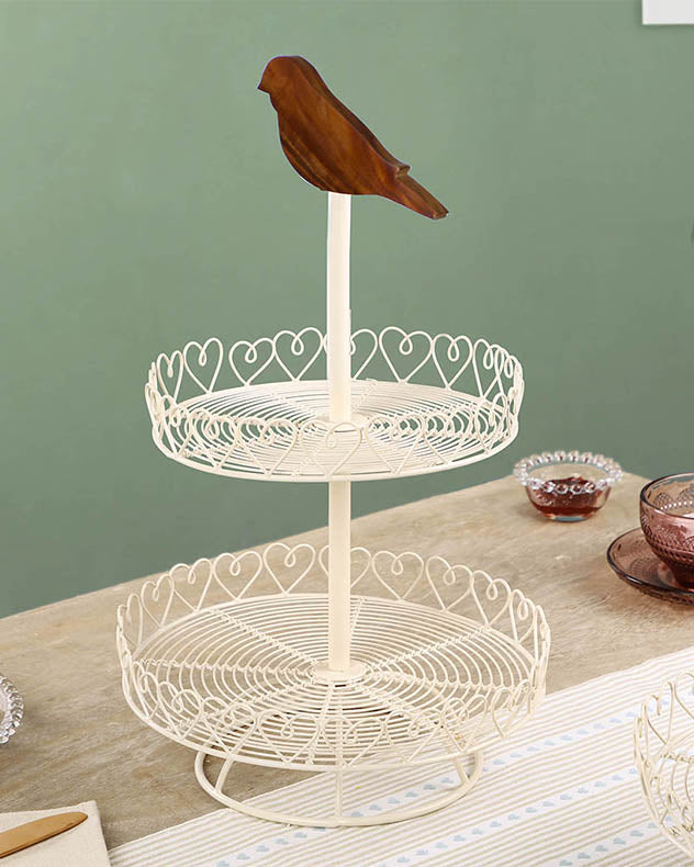 Ivory Bird Double Tier Cake Stand