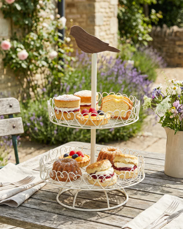 Ivory Bird Double Tier Cake Stand