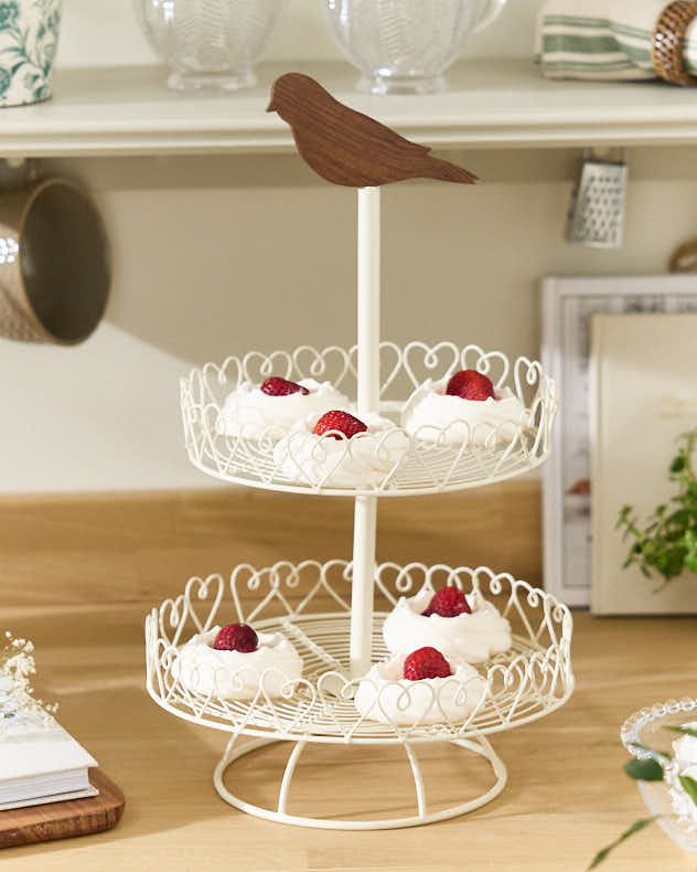 Ivory Bird Double Tier Cake Stand