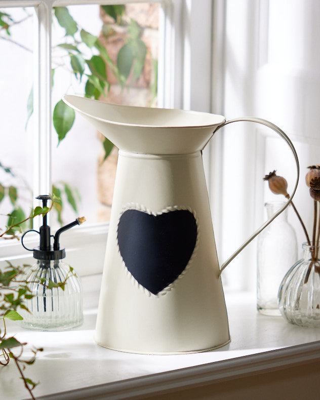 Cream Metal Vases - Extra Large Vintage Cream Heart Jug Vase