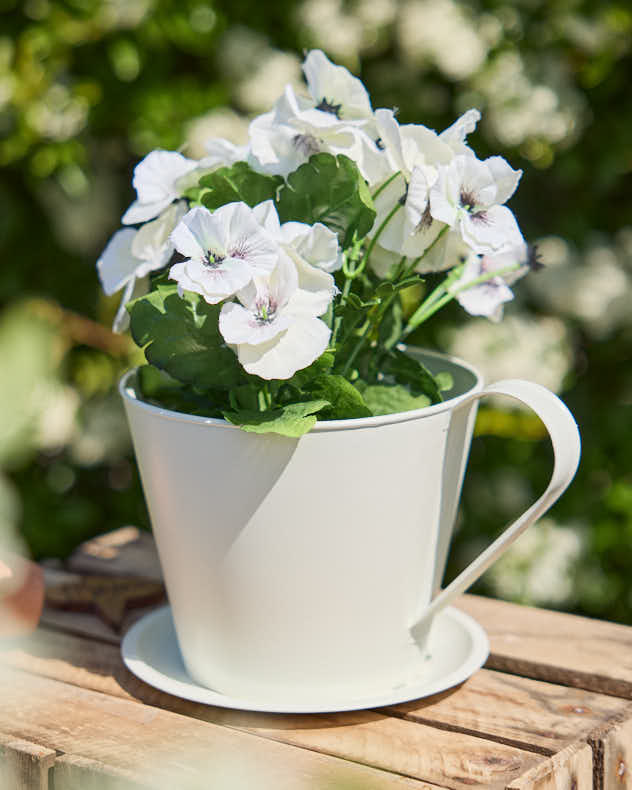 Cream Recycled Iron Pots &amp; Planters - Vintage Cream Tea Cup Planter