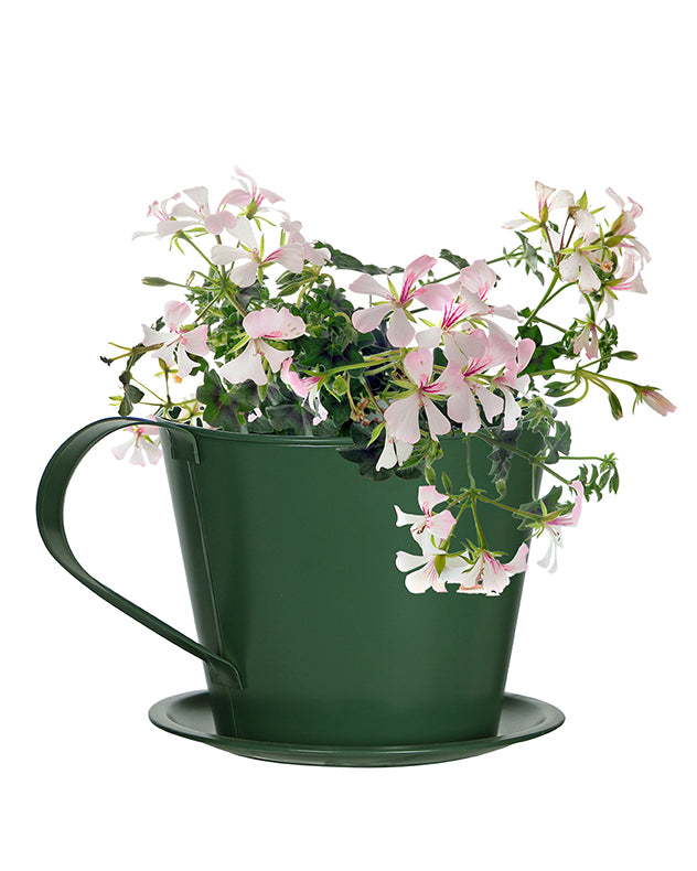 Pot de fleurs en forme de tasse à thé vert émeraude