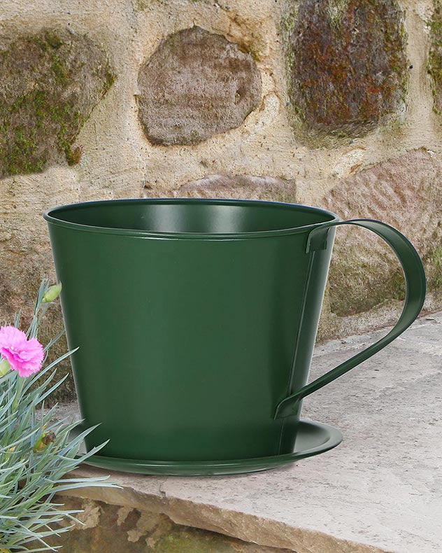 Pot de fleurs en forme de tasse à thé vert émeraude